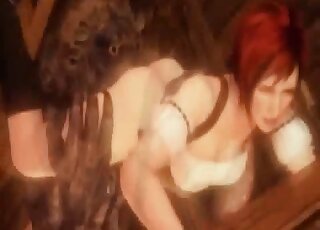 Awesome porno showing a red-haired lady fucking a spooky creature