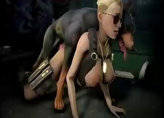 Cassie Cage from Mortal Kombat gets fucked on all fours by a dog