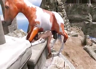 Slim animated brunette is vigorously rammed by a massive horse cock