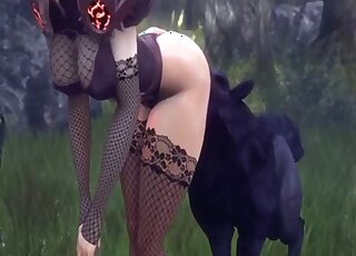 Animated babe seduced giant black beast into sex using big round ass