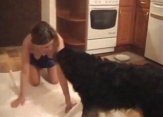Cute young chick exchanged licks and kisses with pet dog before sex