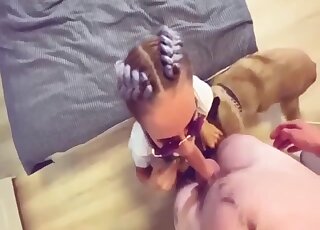 Badass shades babe getting fingered and fucked by a big dick doggo