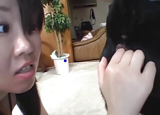 Naked Japanese amateur tries animal scat porn on live cam