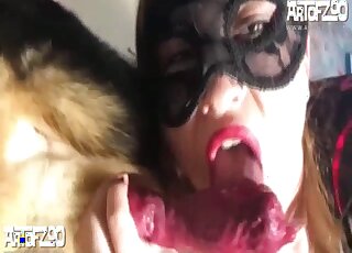 Halloween-themed fucking session with a masked lady that cums