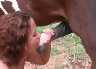 Latina stuffs filthy mouth with a giant cock of a horse in a hot scene