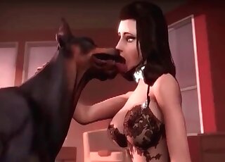 Glamorous anime chick is kissed and licked by her dog in a hot scene