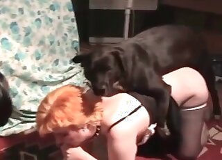 Aged European mature gives her fat cunt to her horny dogs to fuck