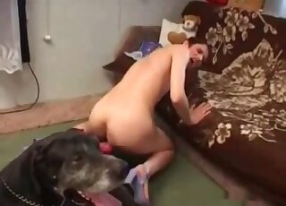 Lonely mature takes a severe ride on her black dog’s pink penis