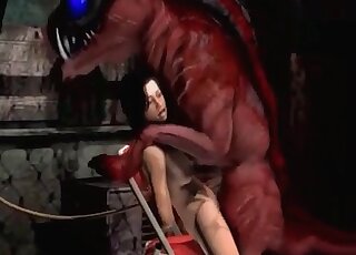Monstrous creature gives a severe fuck to a submissive anime lady
